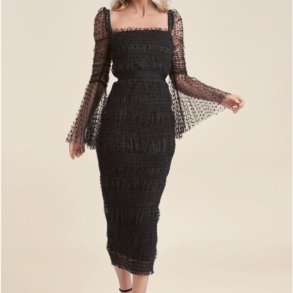 Venus Black Dotted Mesh Bodycon Dress size S - Picture 4 of 11